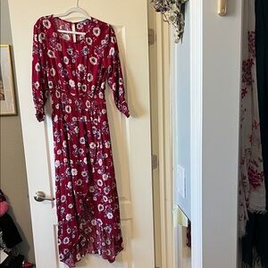 Truly Me Burgundy Floral High Low Dress